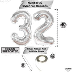 KatchOn Silver 32 Balloon Numbers – Giant 40-Inch Foil Balloons for 32nd Birthday Decorations