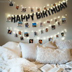 KatchOn Glitter Black Happy Birthday Banner Light Up - 10ft Prestrung LED Backdrop