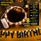 KatchOn Glitter Black Happy Birthday Banner Light Up - 10ft Prestrung LED Backdrop