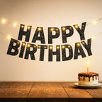 KatchOn Glitter Black Happy Birthday Banner Light Up - 10ft Prestrung LED Backdrop