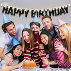 KatchOn Glitter Black Happy Birthday Banner Light Up - 10ft Prestrung LED Backdrop