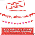 KatchOn Glitter Happy Valentines Banner – 10 Feet, Pre-assembled Red & Pink Heart Garland for Valentines Day Decorations