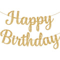 KatchOn Glitter Gold Happy Birthday Banner - Pre-Strung 10 Feet, Ready-to-Hang Gold Birthday Decor