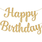 KatchOn Glitter Gold Happy Birthday Banner - Pre-Strung 10 Feet, Ready-to-Hang Gold Birthday Decor