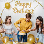 KatchOn Glitter Gold Happy Birthday Banner - Pre-Strung 10 Feet, Ready-to-Hang Gold Birthday Decor