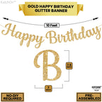 KatchOn Glitter Gold Happy Birthday Banner - Pre-Strung 10 Feet, Ready-to-Hang Gold Birthday Decor