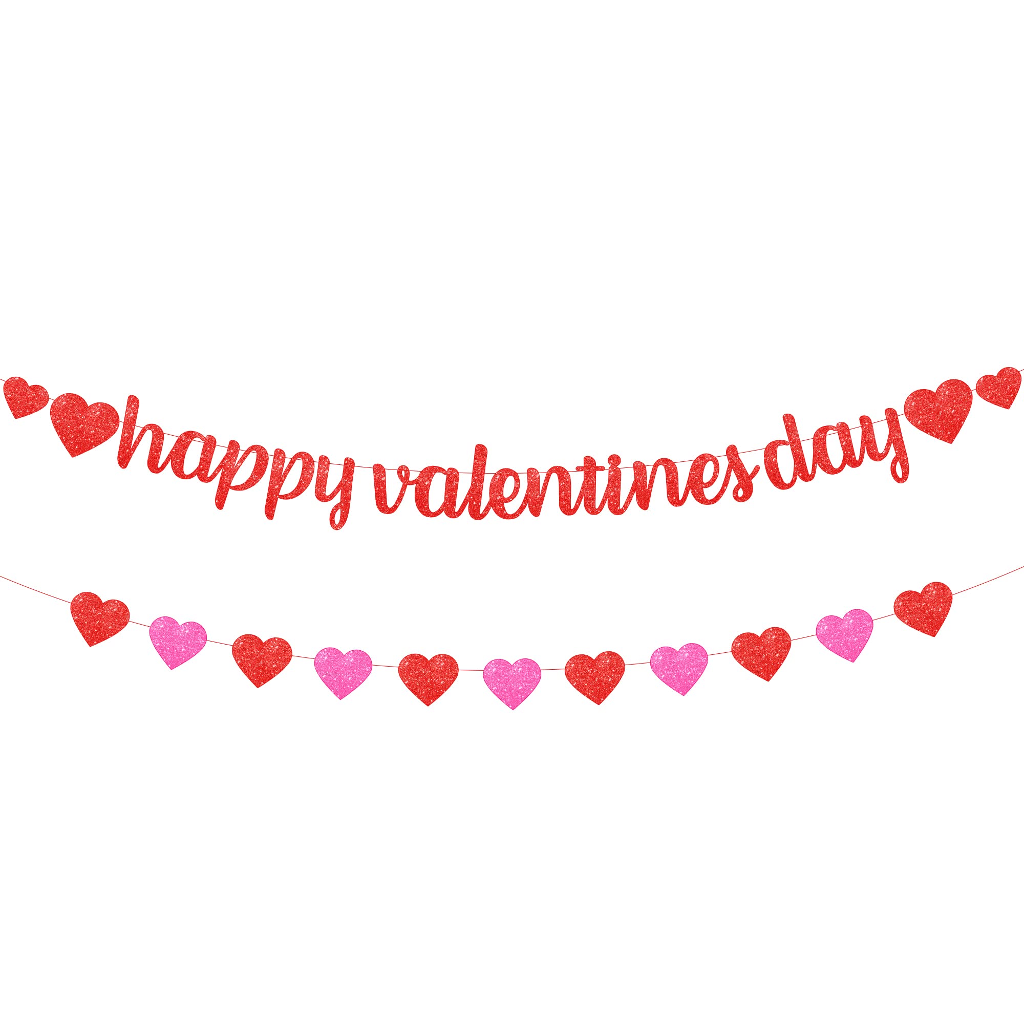 KatchOn Glitter Happy Valentines Banner – 10 Feet, Pre-assembled Red & Pink Heart Garland for Valentines Day Decorations