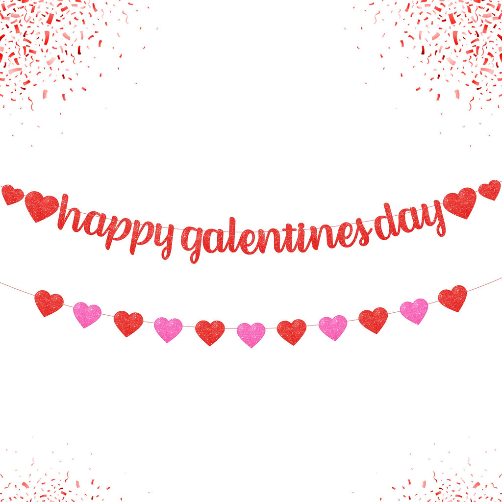 KatchOn Glitter Red Happy Galentines Day Banner - 10 Feet, No DIY, Pre-Strung Galentines Decor