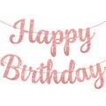 KatchOn Glitter Rose Gold Cursive Happy Birthday Banner – Pre-Strung 10 Feet