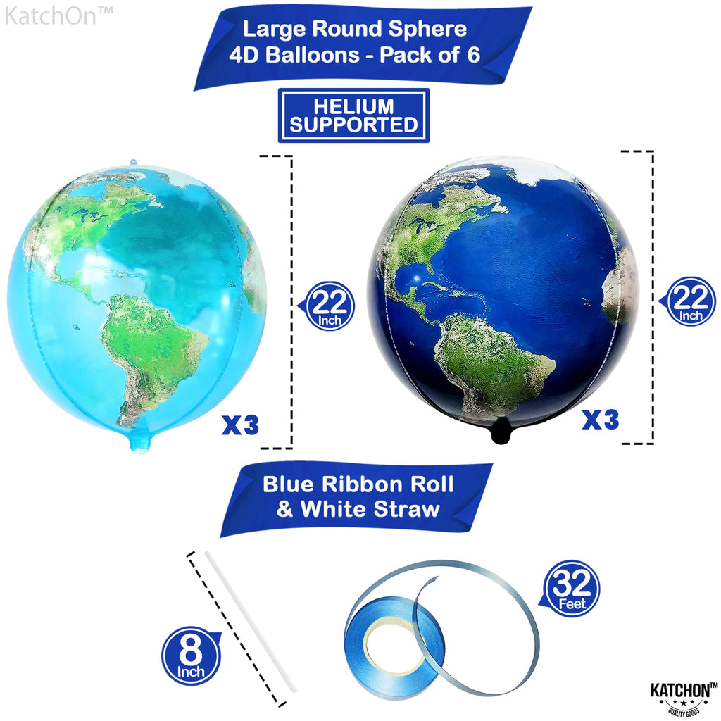 KatchOn Globe Balloons – 22-Inch World Balloons, Pack of 6 for Travel & Around The World Party Decor