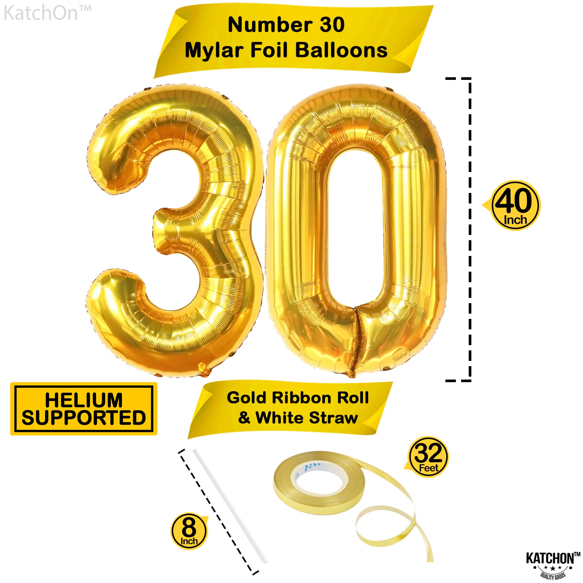 KatchOn Gold 30 Balloon Numbers - 40 Inch Giant 30th Birthday Balloons