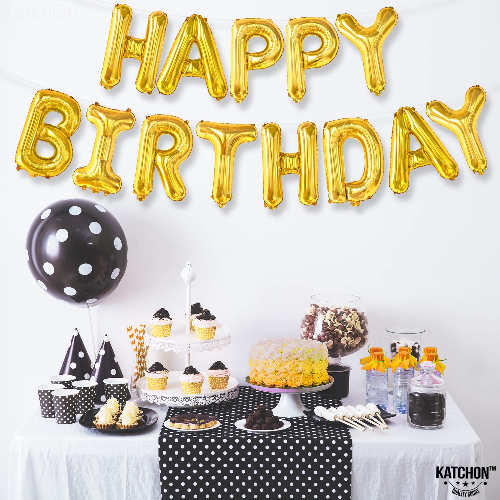 KatchOn Gold Happy Birthday Banner – 16 Inch Foil Letter Balloon Kit