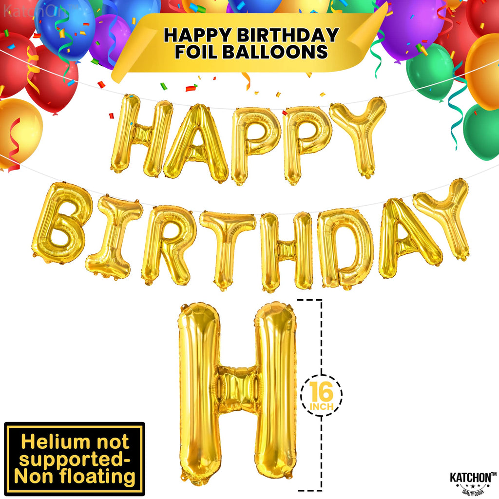 KatchOn Gold Happy Birthday Banner – 16 Inch Foil Letter Balloon Kit