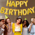 KatchOn Gold Happy Birthday Banner – 16 Inch Foil Letter Balloon Kit