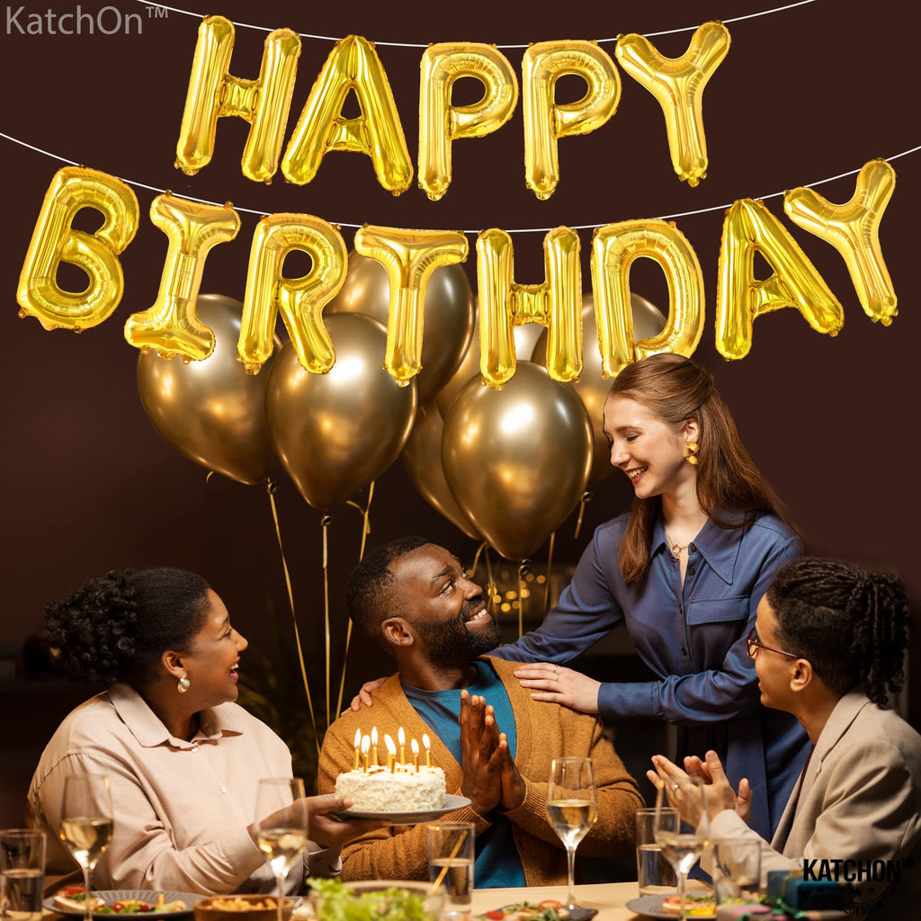 KatchOn Gold Happy Birthday Banner – 16 Inch Foil Letter Balloon Kit