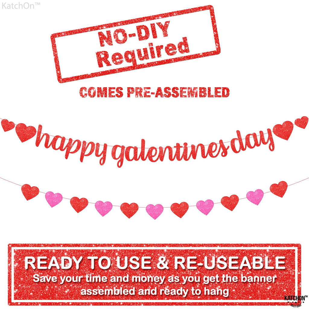 KatchOn Glitter Red Happy Galentines Day Banner - 10 Feet, No DIY, Pre-Strung Galentines Decor