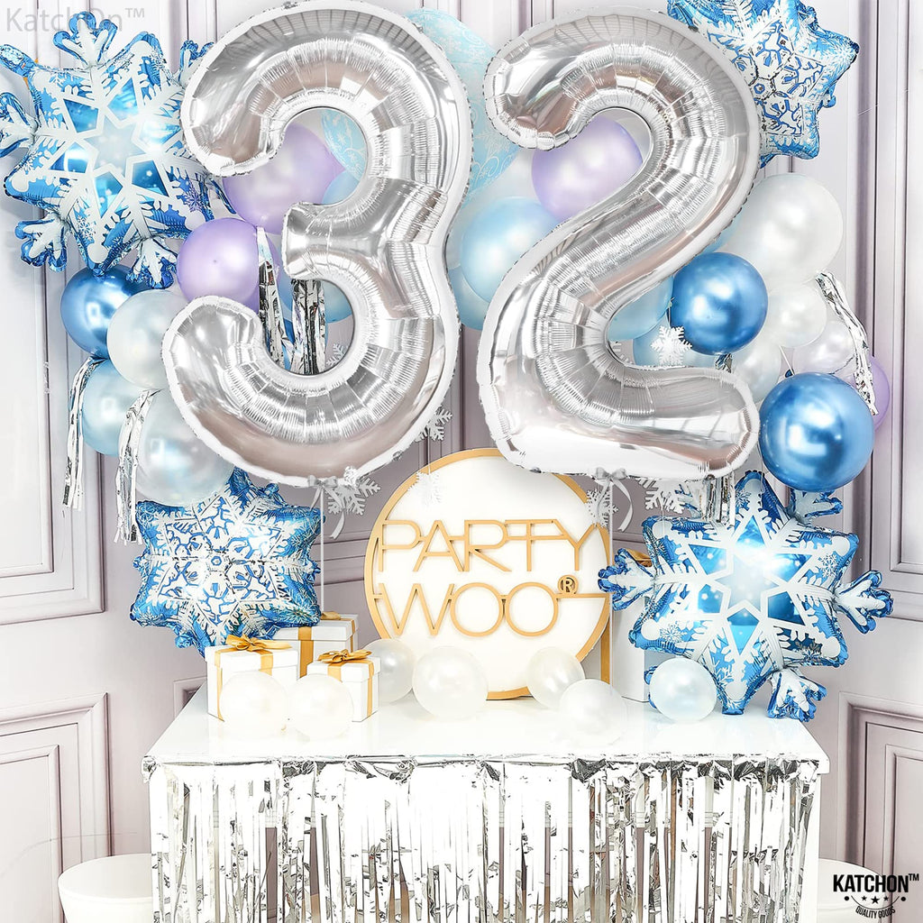 KatchOn Silver 32 Balloon Numbers – Giant 40-Inch Foil Balloons for 32nd Birthday Decorations