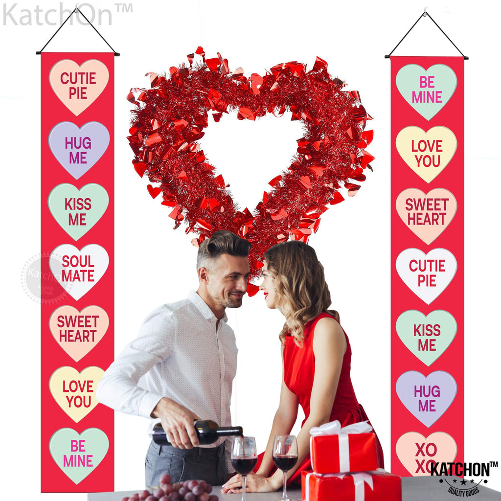 KatchOn Conversation Hearts Valentines Door Banner - 72x12 Inch | Outdoor Valentine Decor | Galentines Day Banner