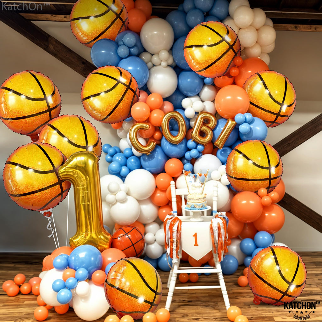 KatchOn 18-Inch Orange Foil Basketball Balloons – Pack of 10 for Homecoming & Party Decor