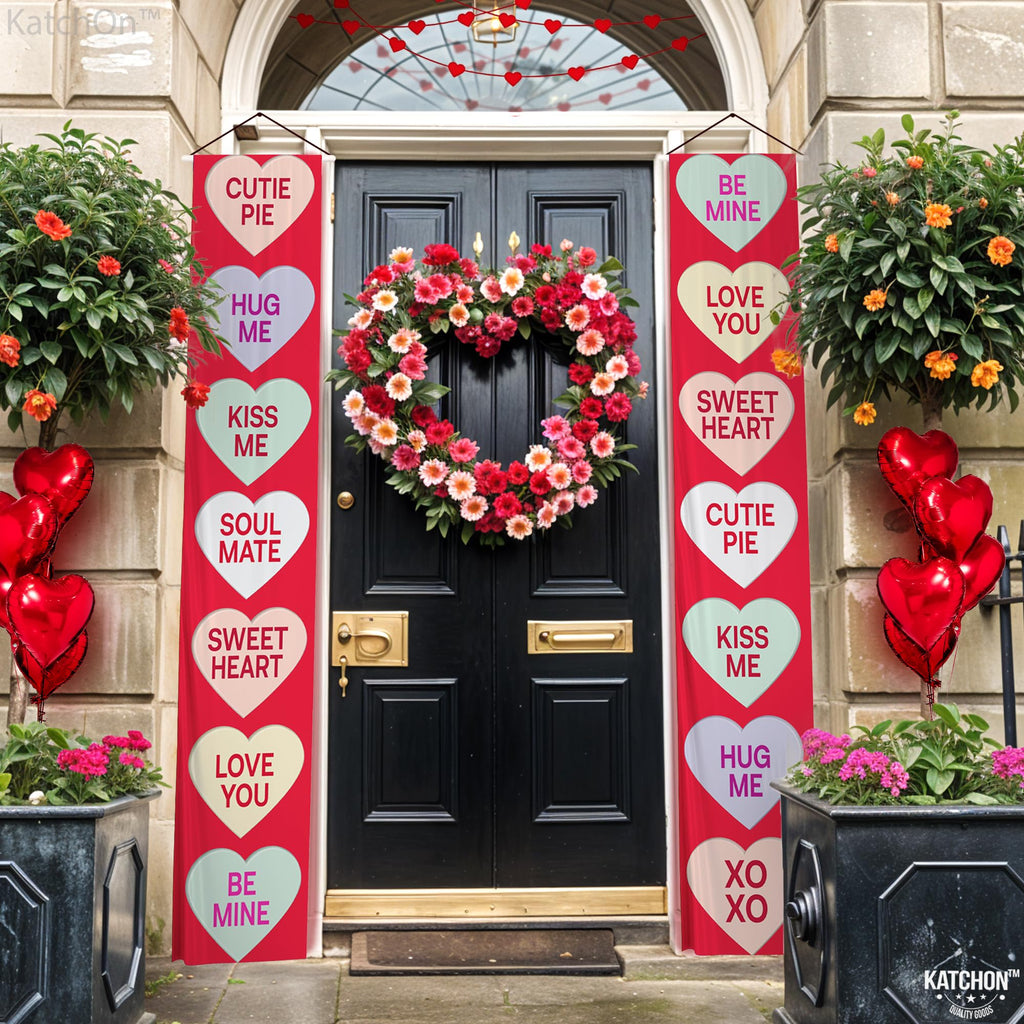 KatchOn Conversation Hearts Valentines Door Banner - 72x12 Inch | Outdoor Valentine Decor | Galentines Day Banner