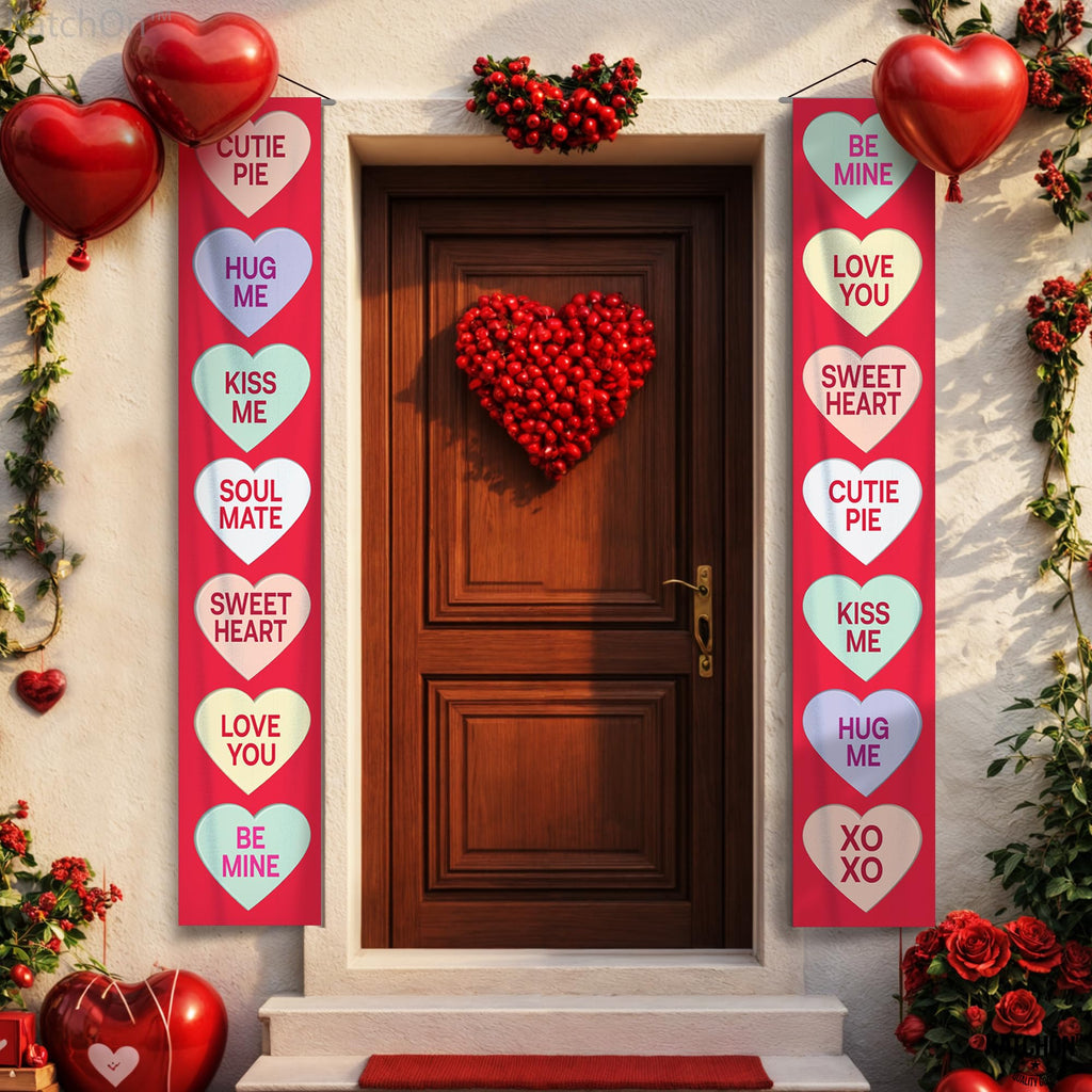 KatchOn Conversation Hearts Valentines Door Banner - 72x12 Inch | Outdoor Valentine Decor | Galentines Day Banner