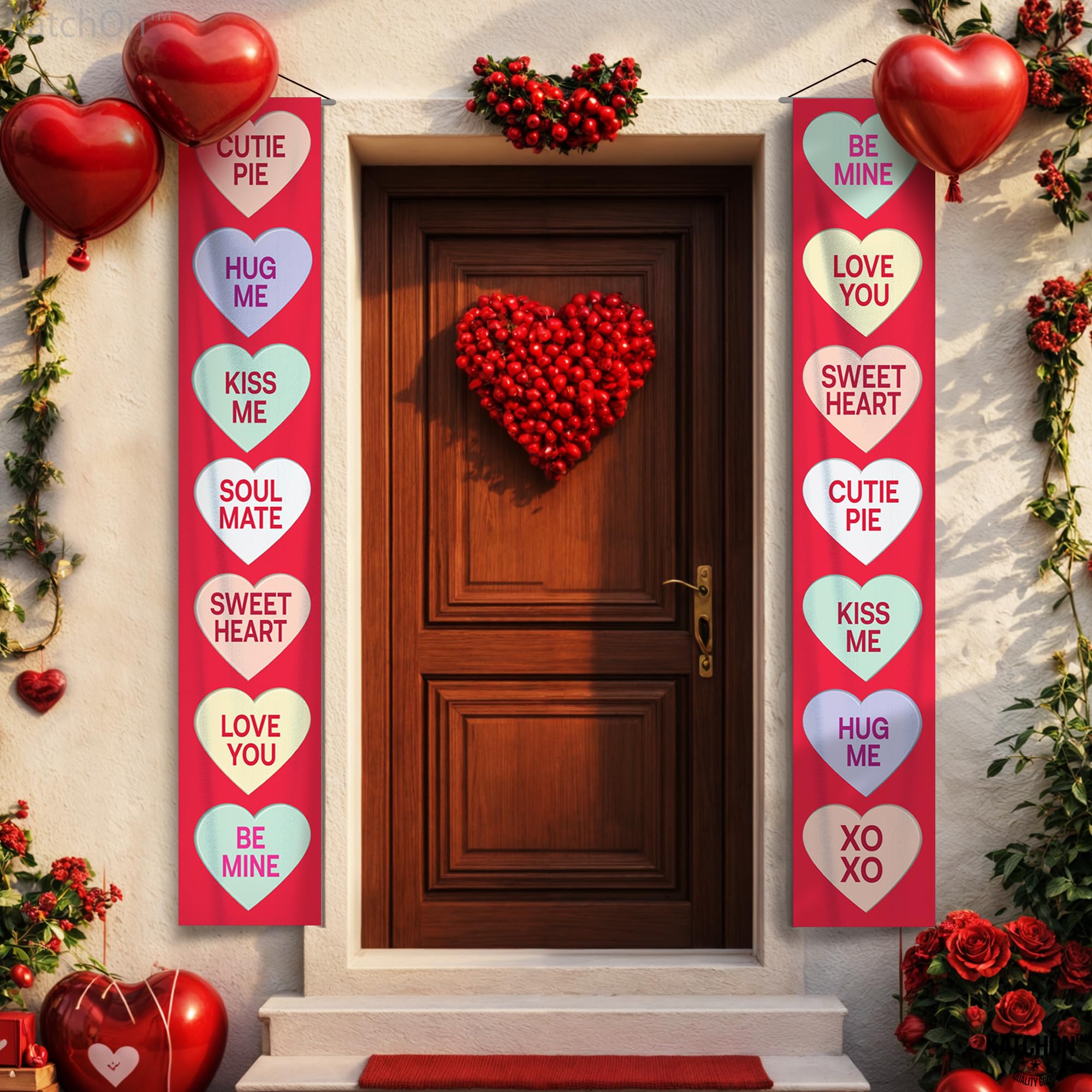 KatchOn Conversation Hearts Valentines Door Banner - 72x12 Inch | Outdoor Valentine Decor | Galentines Day Banner