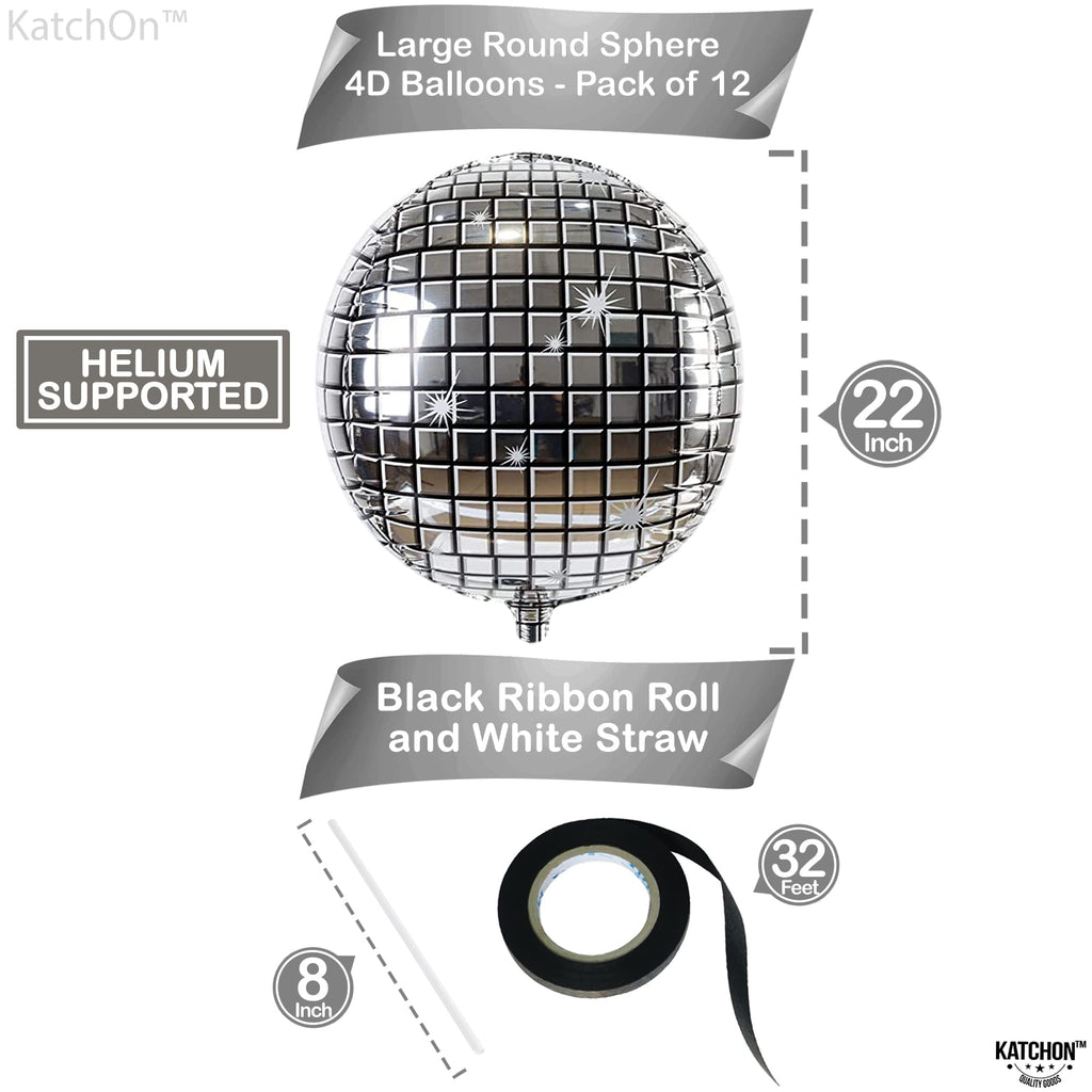 KatchOn 22 Inch Silver Disco Ball Balloons – Pack of 12 | Disco Party Decor
