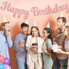 KatchOn Glitter Rose Gold Cursive Happy Birthday Banner – Pre-Strung 10 Feet