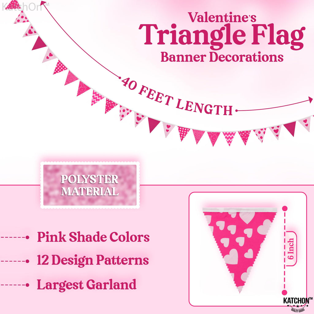 KatchOn Pink Triangle Flags Banner – 40ft Large Pennant Garland for Valentines, Baby Showers & Galentines Decor