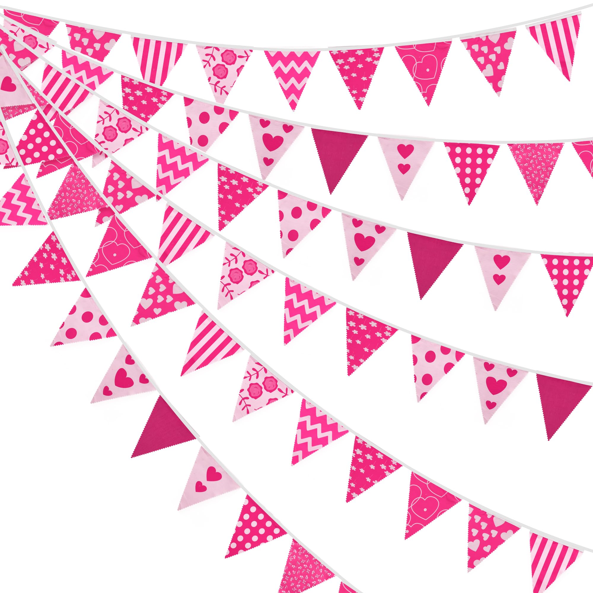 KatchOn Pink Triangle Flags Banner – 40ft Large Pennant Garland for Valentines, Baby Showers & Galentines Decor