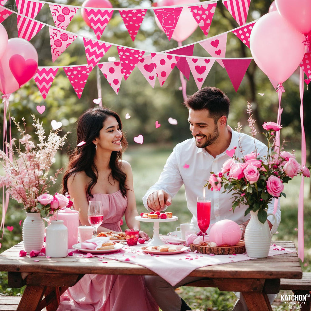 KatchOn Pink Triangle Flags Banner – 40ft Large Pennant Garland for Valentines, Baby Showers & Galentines Decor