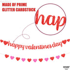 KatchOn Glitter Happy Valentines Banner – 10 Feet, Pre-assembled Red & Pink Heart Garland for Valentines Day Decorations
