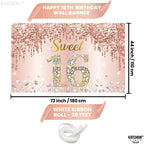 KatchOn Rose Gold Sweet 16 Banner 72x44in – Glam Birthday Backdrop