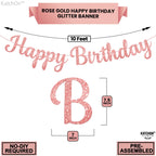 KatchOn Glitter Rose Gold Cursive Happy Birthday Banner – Pre-Strung 10 Feet