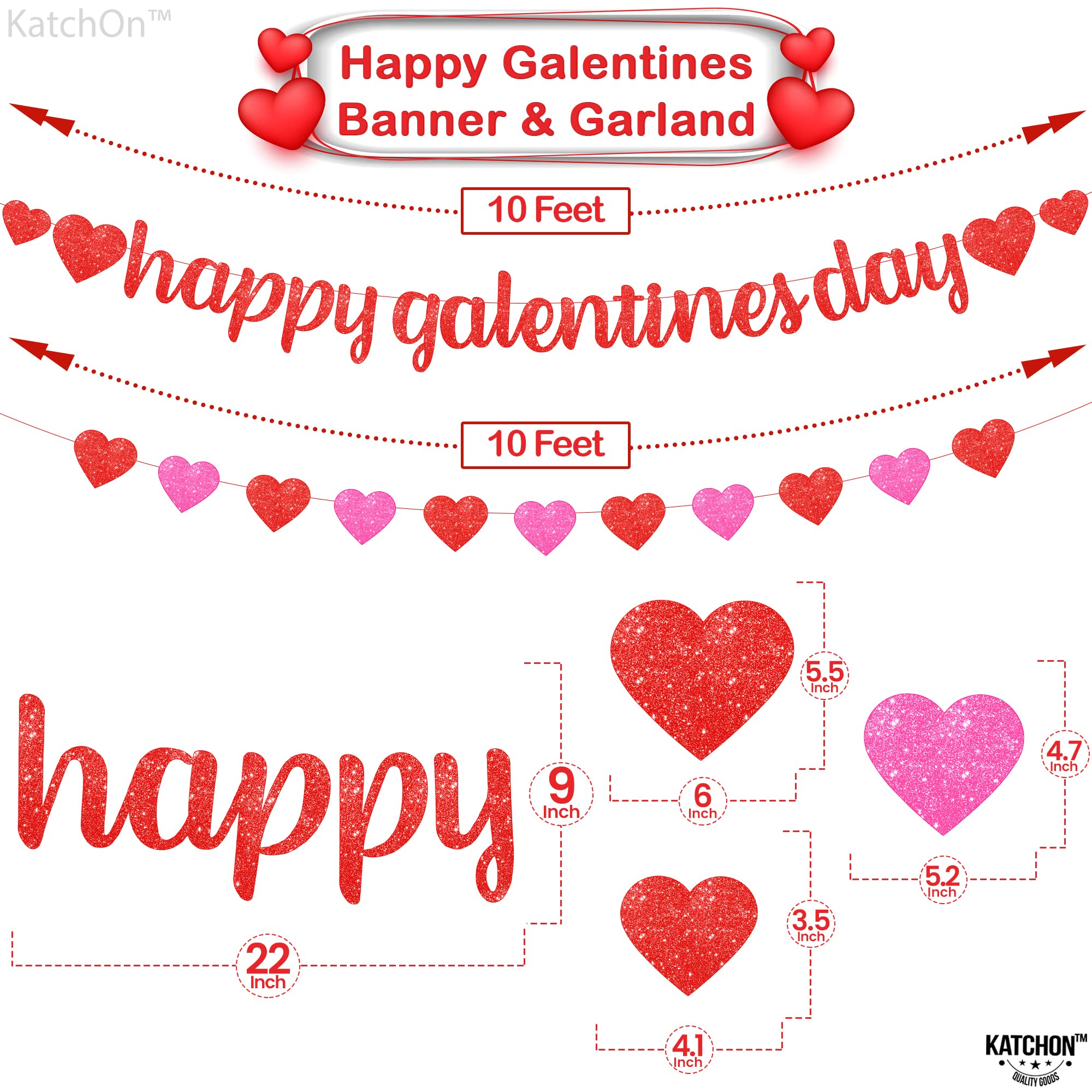 KatchOn Glitter Red Happy Galentines Day Banner - 10 Feet, No DIY, Pre-Strung Galentines Decor
