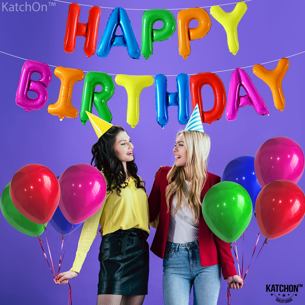 KatchOn Rainbow Happy Birthday Foil Balloons Letters - 16 Inch | Birthday Banner & Rainbow Party Decor
