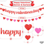 KatchOn Glitter Happy Valentines Banner – 10 Feet, Pre-assembled Red & Pink Heart Garland for Valentines Day Decorations