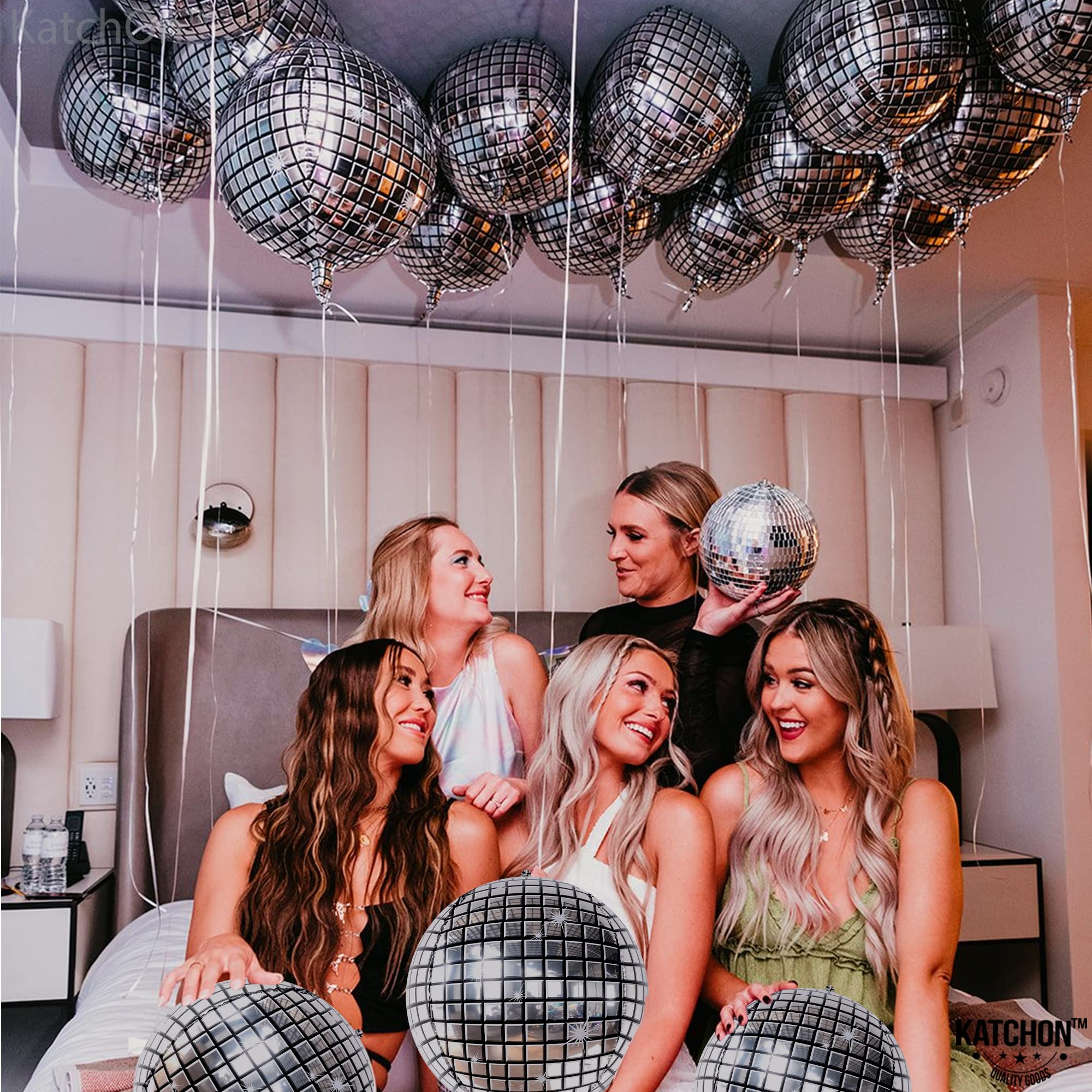 KatchOn 22 Inch Silver Disco Ball Balloons – Pack of 12 | Disco Party Decor