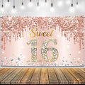 KatchOn Rose Gold Sweet 16 Banner 72x44in – Glam Birthday Backdrop