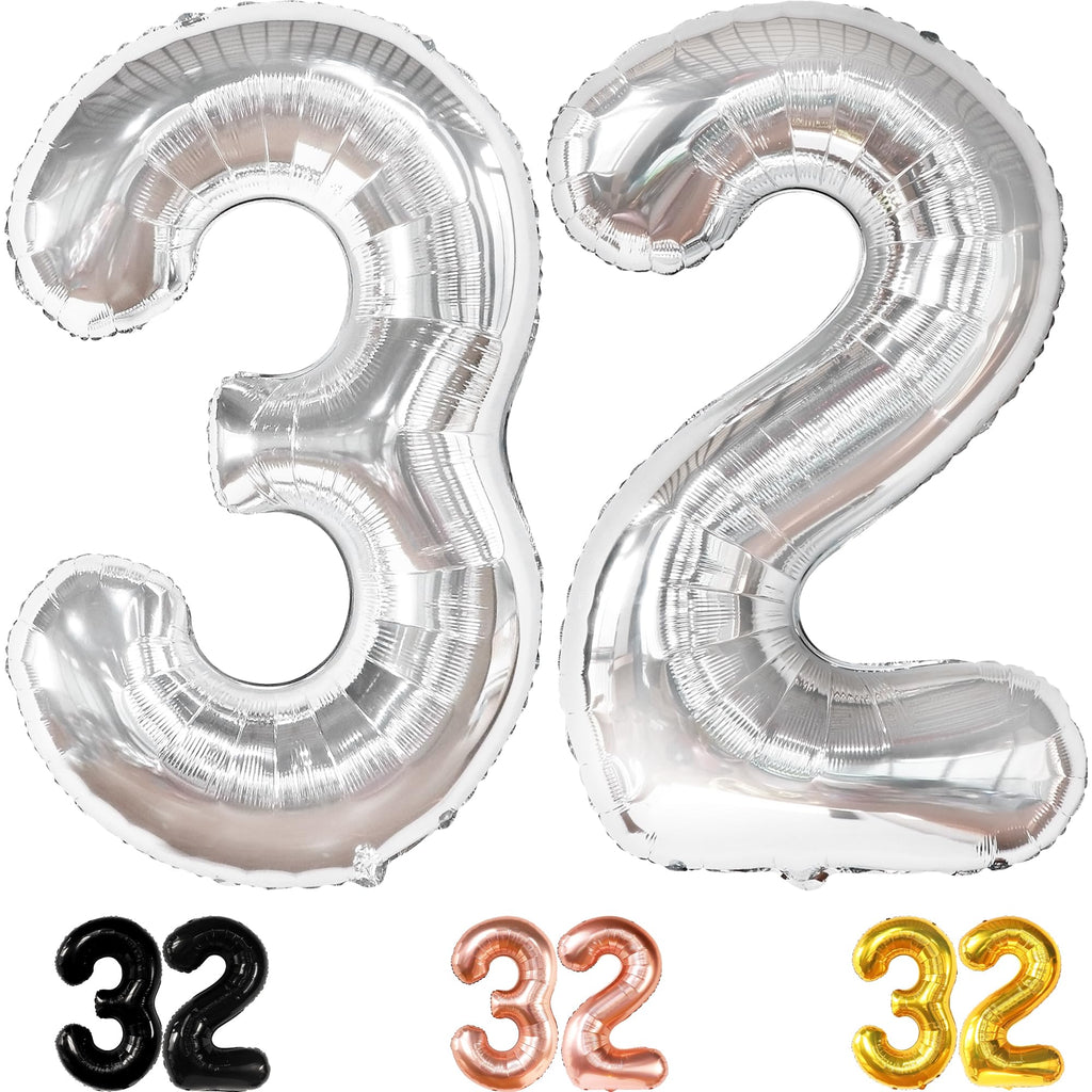 KatchOn Silver 32 Balloon Numbers – Giant 40-Inch Foil Balloons for 32nd Birthday Decorations