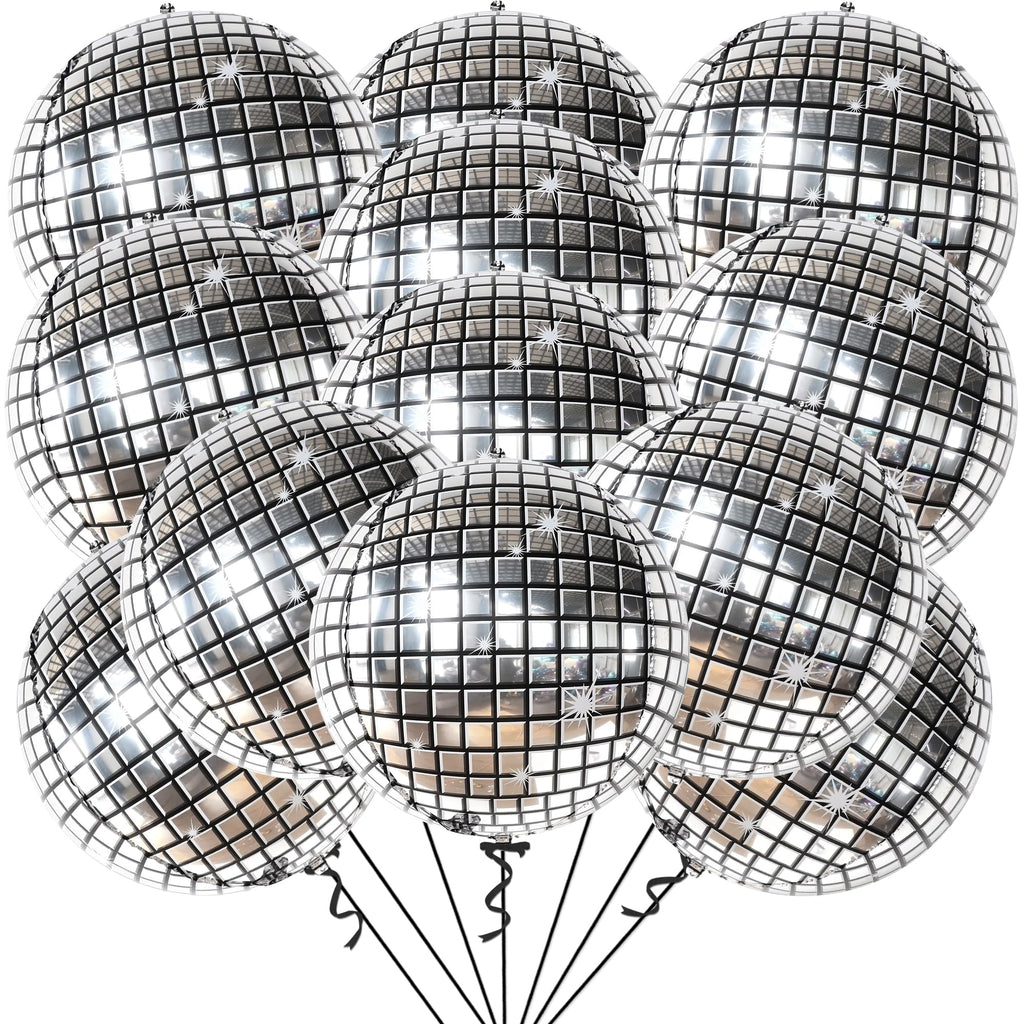 KatchOn 22 Inch Silver Disco Ball Balloons – Pack of 12 | Disco Party Decor