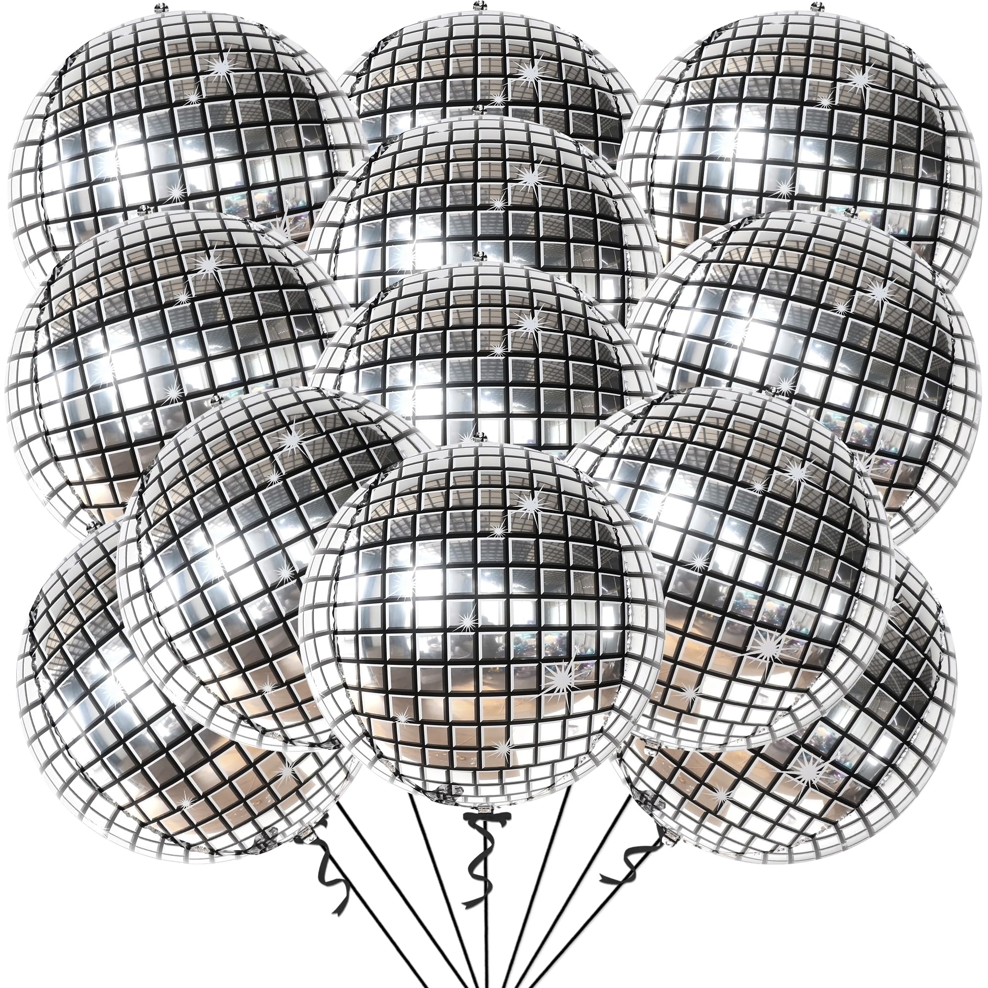 KatchOn 22 Inch Silver Disco Ball Balloons – Pack of 12 | Disco Party Decor