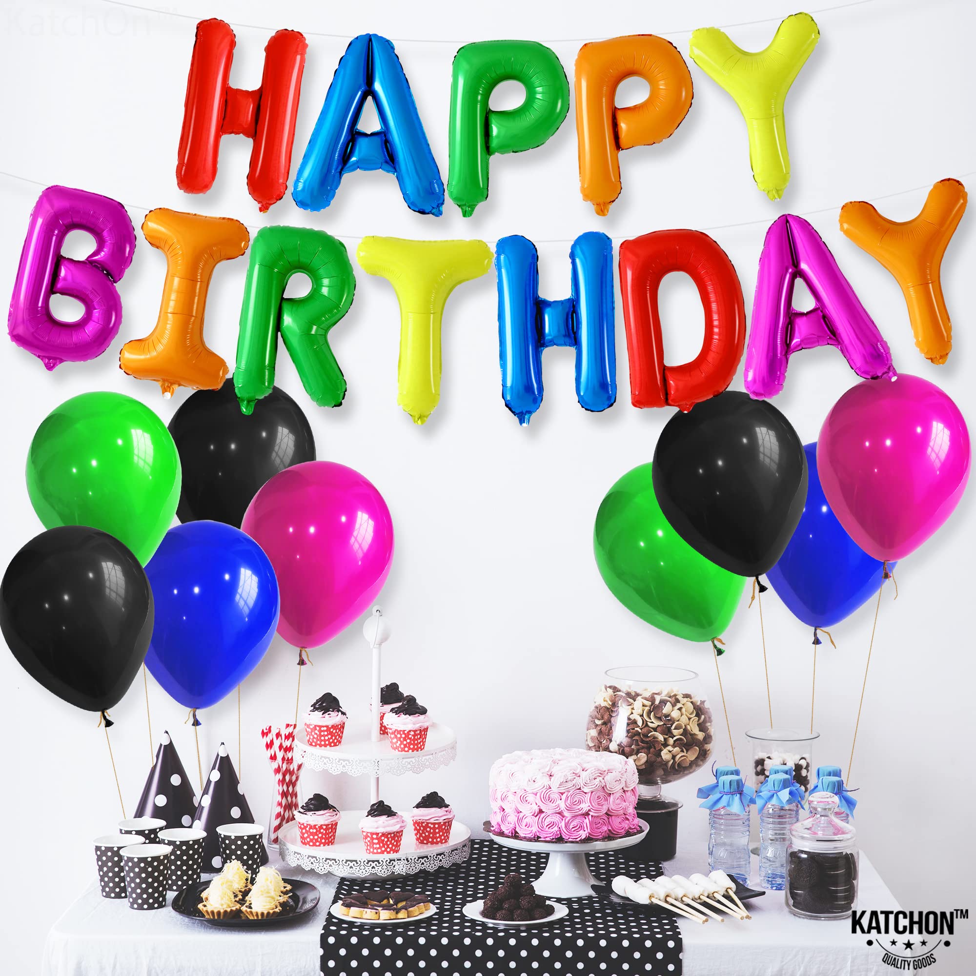 KatchOn Rainbow Happy Birthday Foil Balloons Letters - 16 Inch | Birthday Banner & Rainbow Party Decor