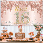 KatchOn Rose Gold Sweet 16 Banner 72x44in – Glam Birthday Backdrop