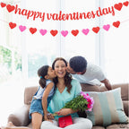 KatchOn Glitter Happy Valentines Banner – 10 Feet, Pre-assembled Red & Pink Heart Garland for Valentines Day Decorations