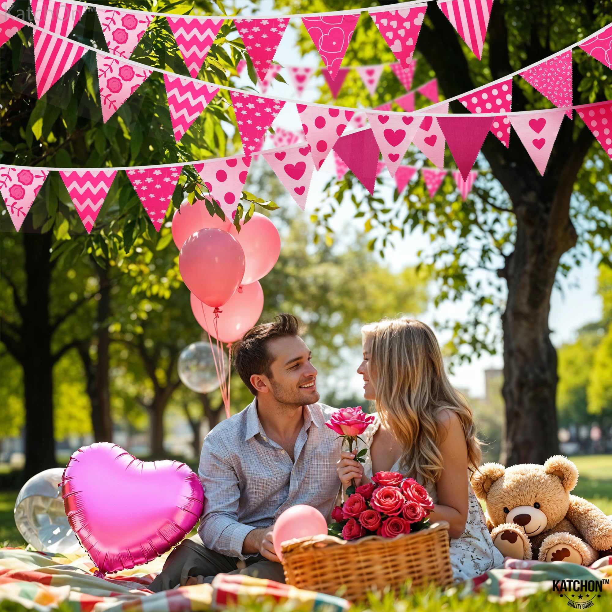 KatchOn Pink Triangle Flags Banner – 40ft Large Pennant Garland for Valentines, Baby Showers & Galentines Decor