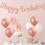 KatchOn Glitter Rose Gold Cursive Happy Birthday Banner – Pre-Strung 10 Feet