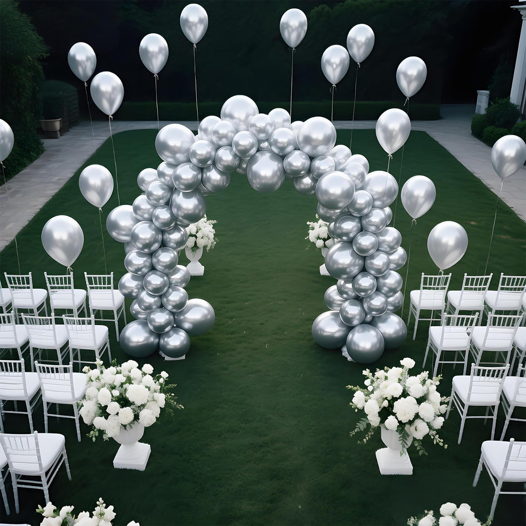 KAWKALSH Metallic Silver 12inch Balloons 110ct Latex Party Decor for Futuristic Events