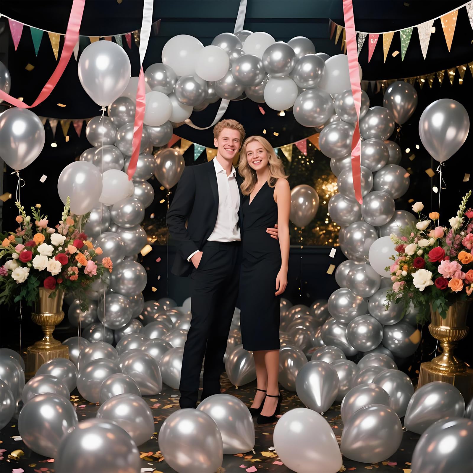 KAWKALSH Metallic Silver 12inch Balloons 110ct Latex Party Decor for Futuristic Events