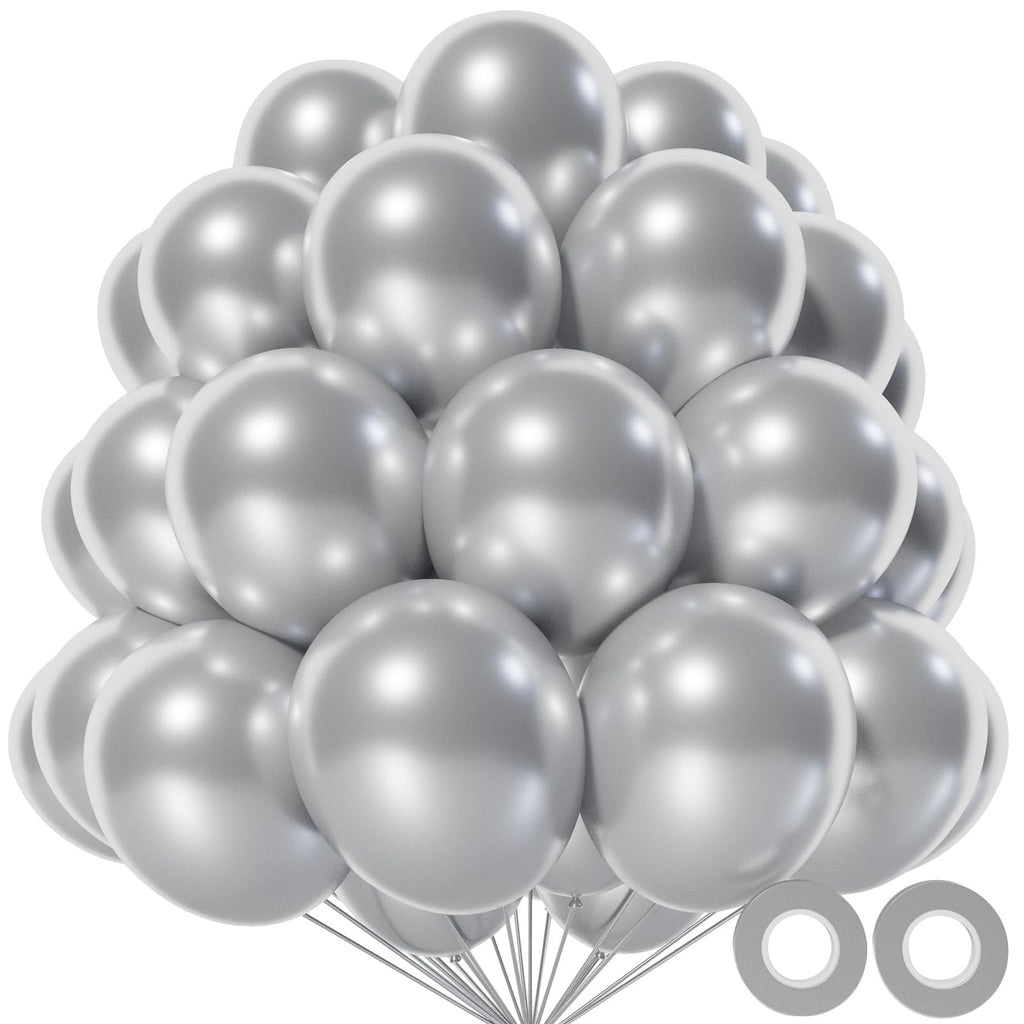 KAWKALSH Metallic Silver 12inch Balloons 110ct Latex Party Decor for Futuristic Events